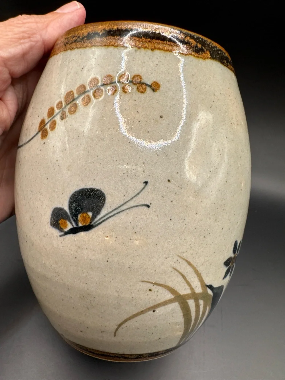 Xochiquetzal Teresa Duran Tonala Mexico Pottery Butterfly Vase Signed 5.5